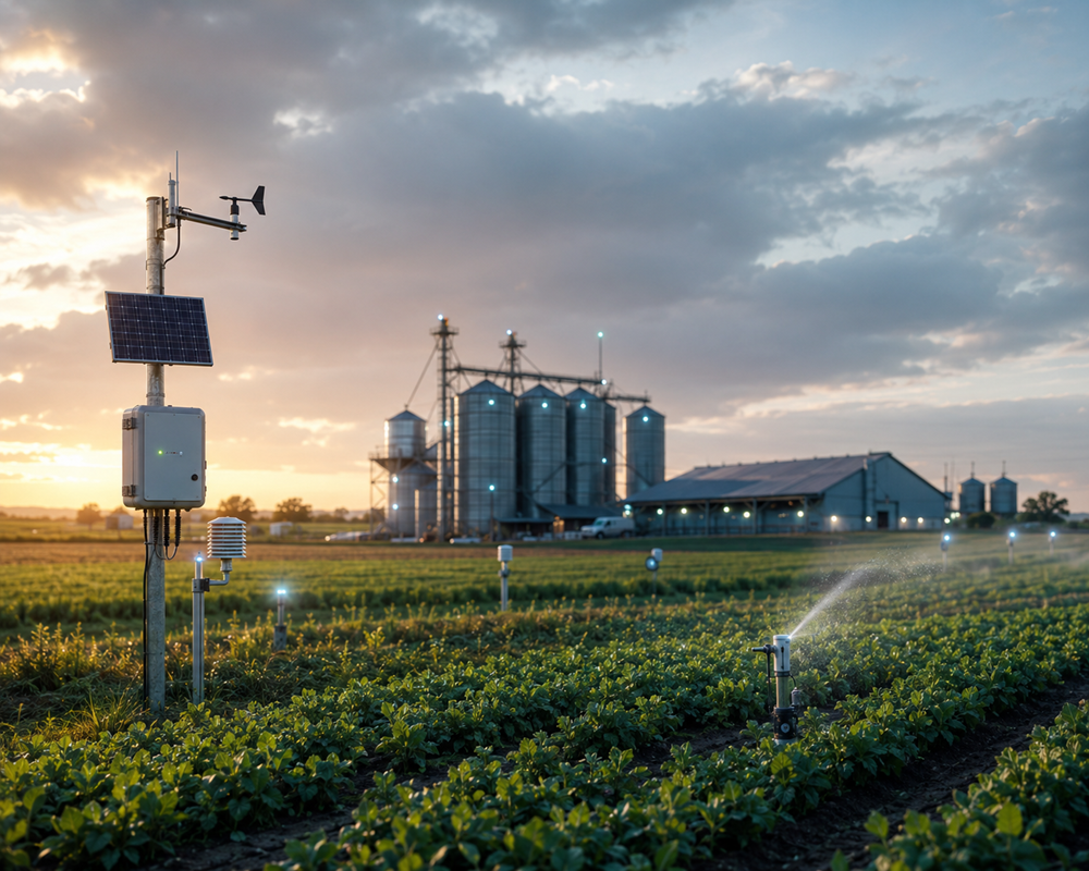 Fazenda e silos com telemetria de campo da iHUB