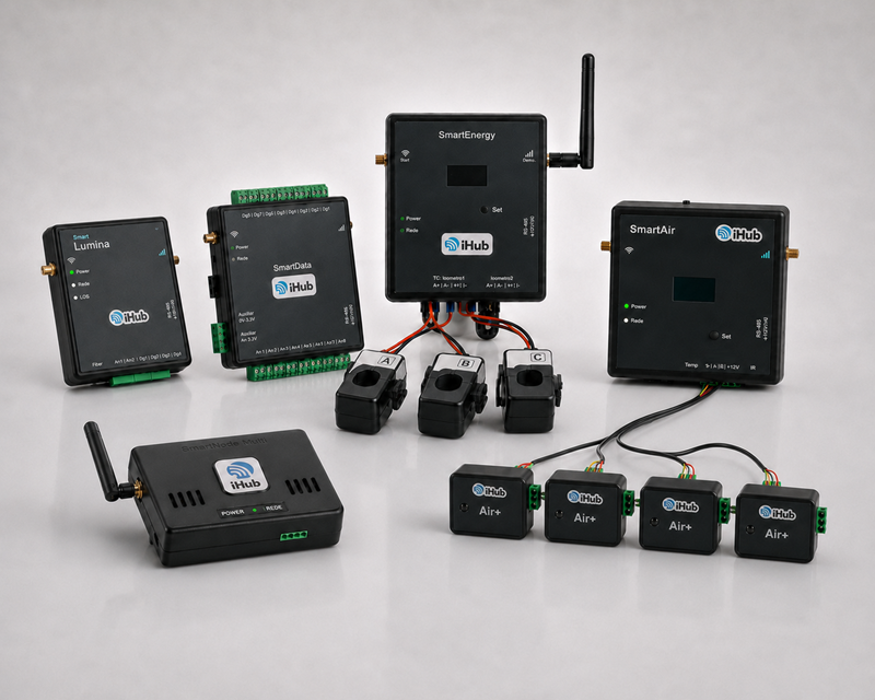 Catálogo de produtos iHUB: SmartLumina, SmartNode, SmartAir, SmartEnergy, SmartData e Plataforma Cogniva